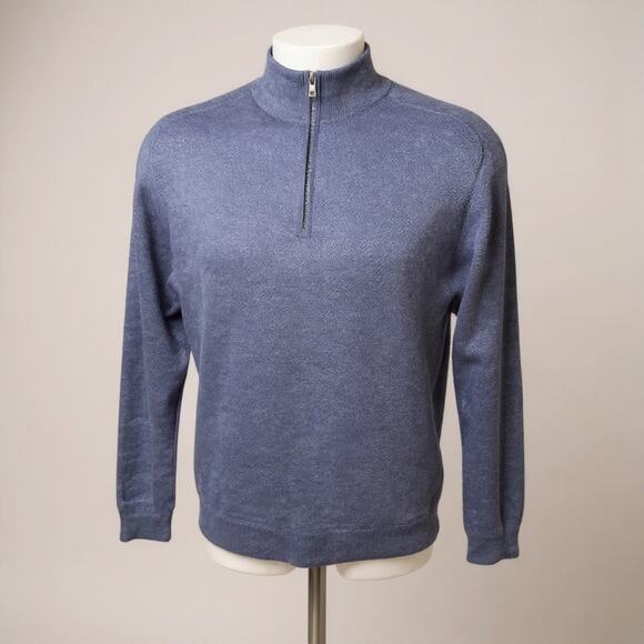 Peter Millar Shirt Sz XL Crown Crafted Blue Cashmere Silk 1/4 Zip Pullover - Picture 1 of 11
